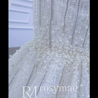 Mermaid's Pearl Elegance Cape Wedding Gown with Sequin Embroidery - Rosymae