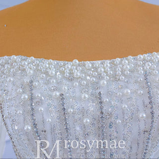Mermaid's Pearl Elegance Cape Wedding Gown with Sequin Embroidery - Rosymae