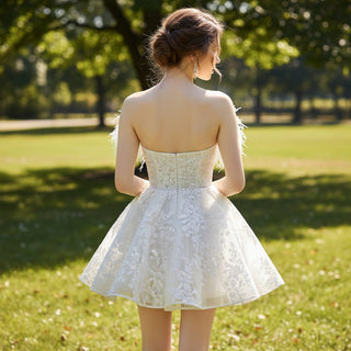 Mini Feather Ball Gown Wedding Dress - Rosymae