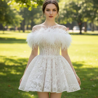 Mini Feather Ball Gown Wedding Dress - Rosymae