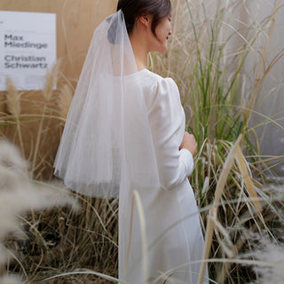Minimalist and Modest Tea-length A-line Wedding Dress with Long Sleeve - Rosymae