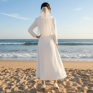 Minimalist and Modest Tea-length A-line Wedding Dress with Long Sleeve - Rosymae