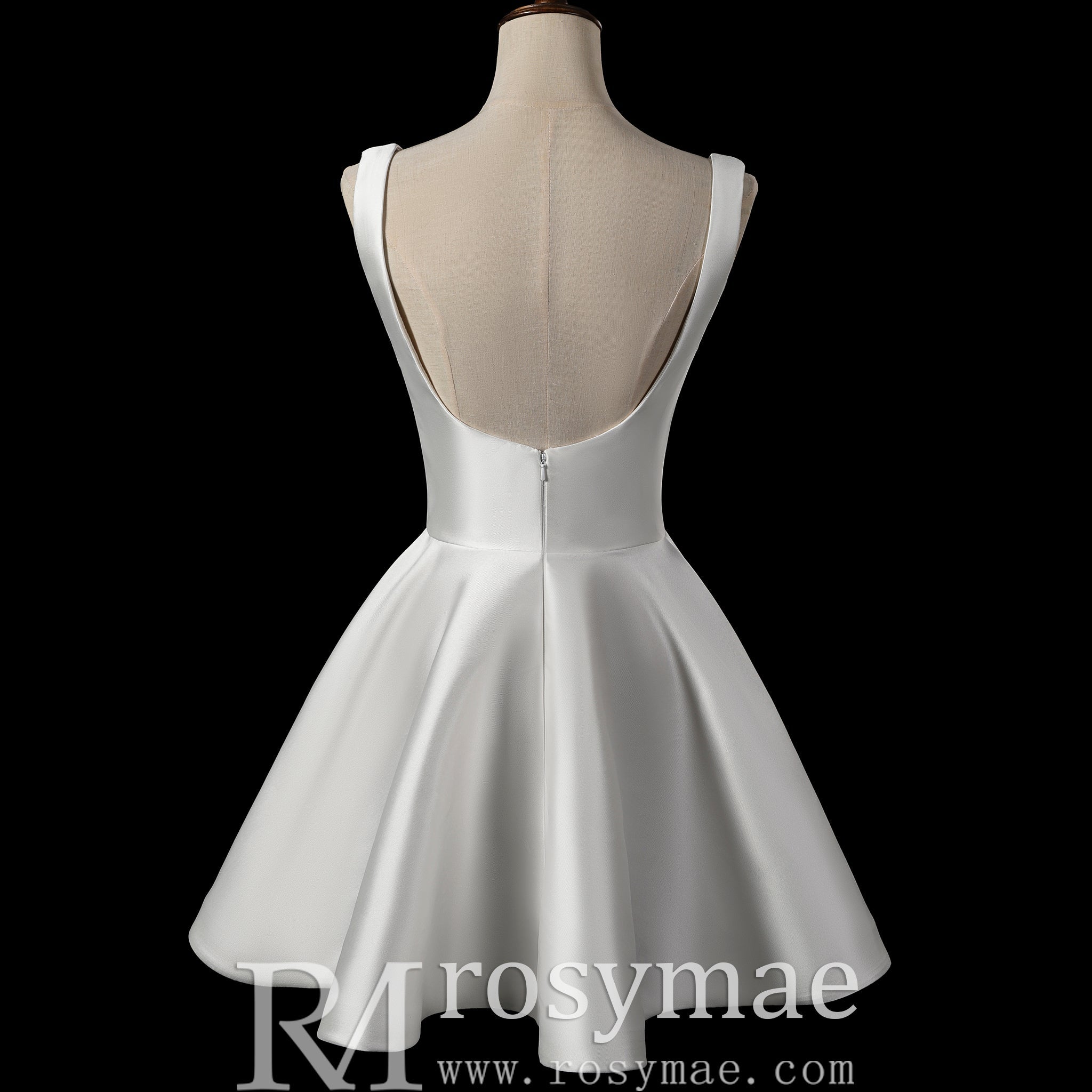 Minimalist Satin Mini Wedding Dress with Square Neckline - Rosymae