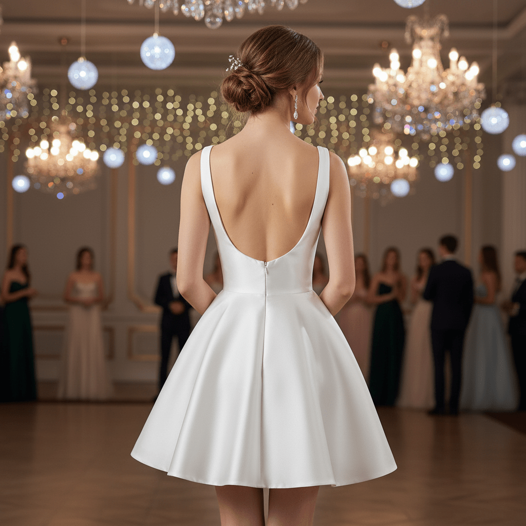 Minimalist Satin Mini Wedding Dress with Square Neckline - Rosymae
