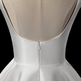 Minimalist Satin Mini Wedding Dress with Square Neckline - Rosymae