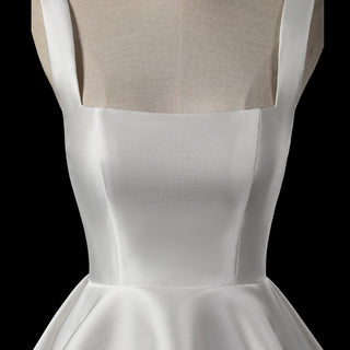 Minimalist Satin Mini Wedding Dress with Square Neckline - Rosymae