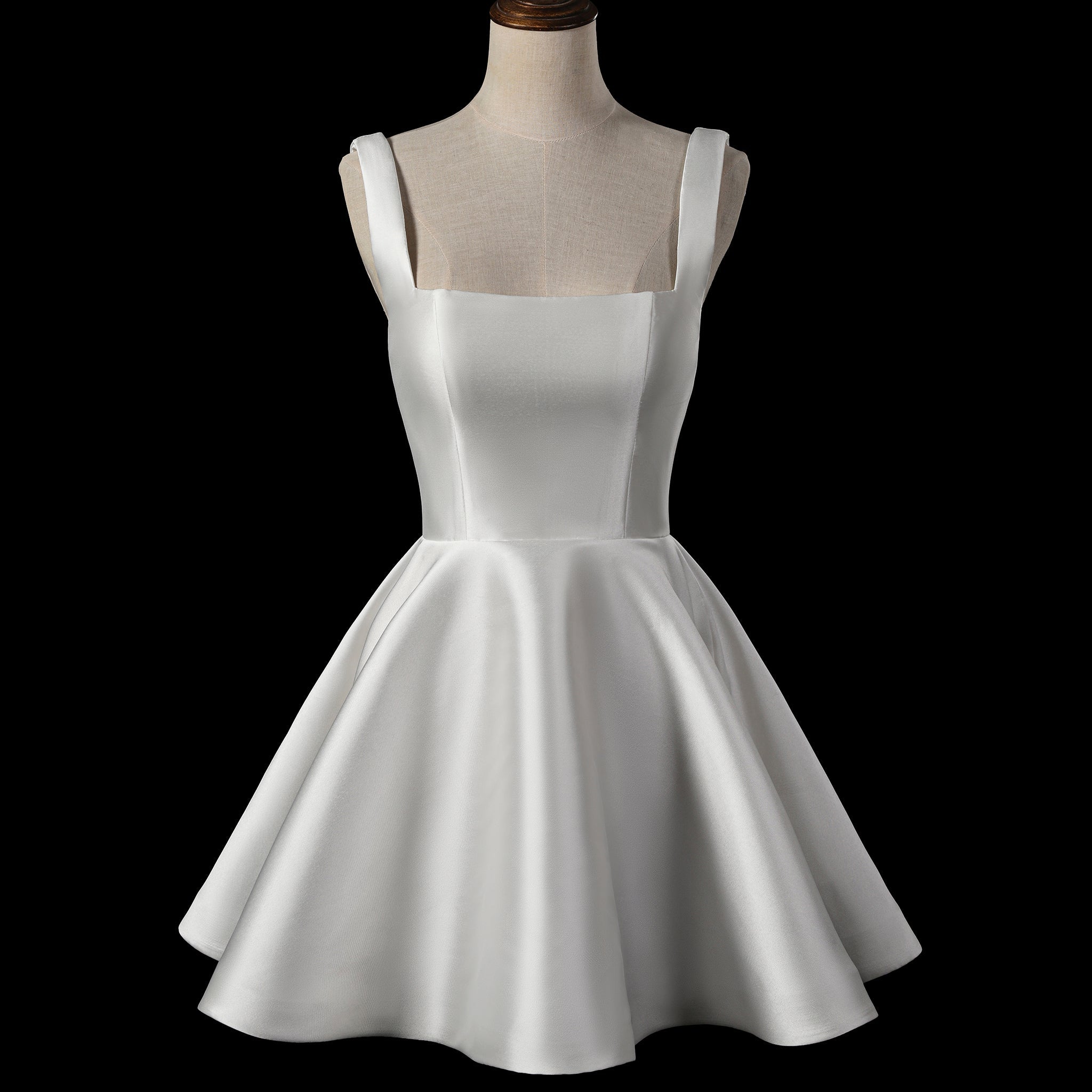 Minimalist Satin Mini Wedding Dress with Square Neckline - Rosymae