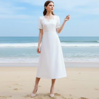 Minimalist Vintage-inspired Summer Short Wedding Gown Midi Dress