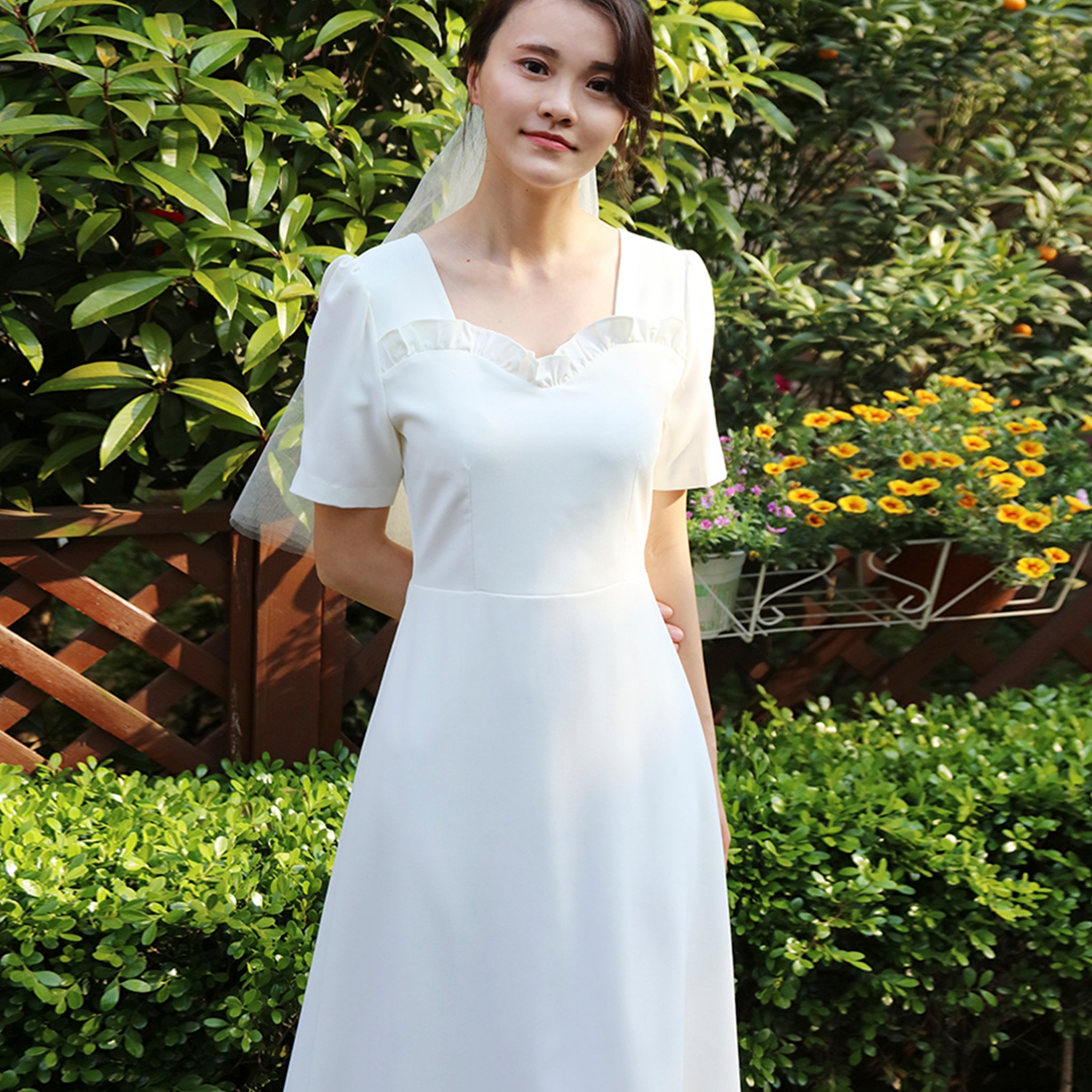 Minimalist Vintage-inspired Summer Short Wedding Gown Midi Dress Rosymae Minimalist Vintage-inspired Summer Short Wedding Gown Midi Dress Rosymae