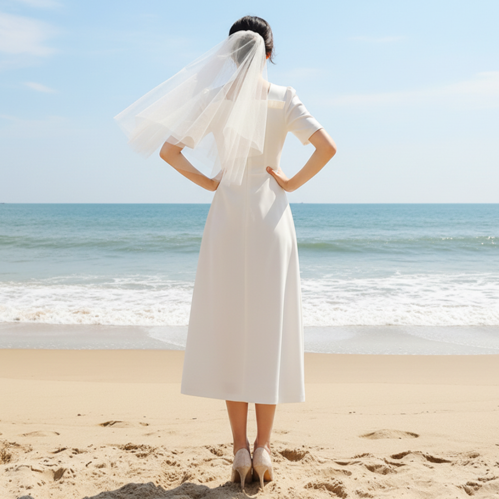 midi summer wedding dress Minimalist Vintage-inspired Summer Short Wedding Gown Midi Dress – Rosymae
