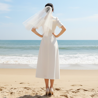 Minimalist Vintage-inspired Summer Short Wedding Gown Midi Dress