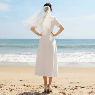 Vintage-inspired Midi Wedding Dress with A-line Silhouette Champagne / Custom Size