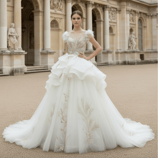 Mix Silver/Gold Sequin Bridal Wedding Dress with Ruffle Skirt - Rosymae