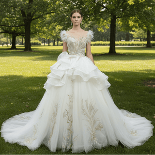 Mix Silver/Gold Sequin Bridal Wedding Dress with Ruffle Skirt - Rosymae