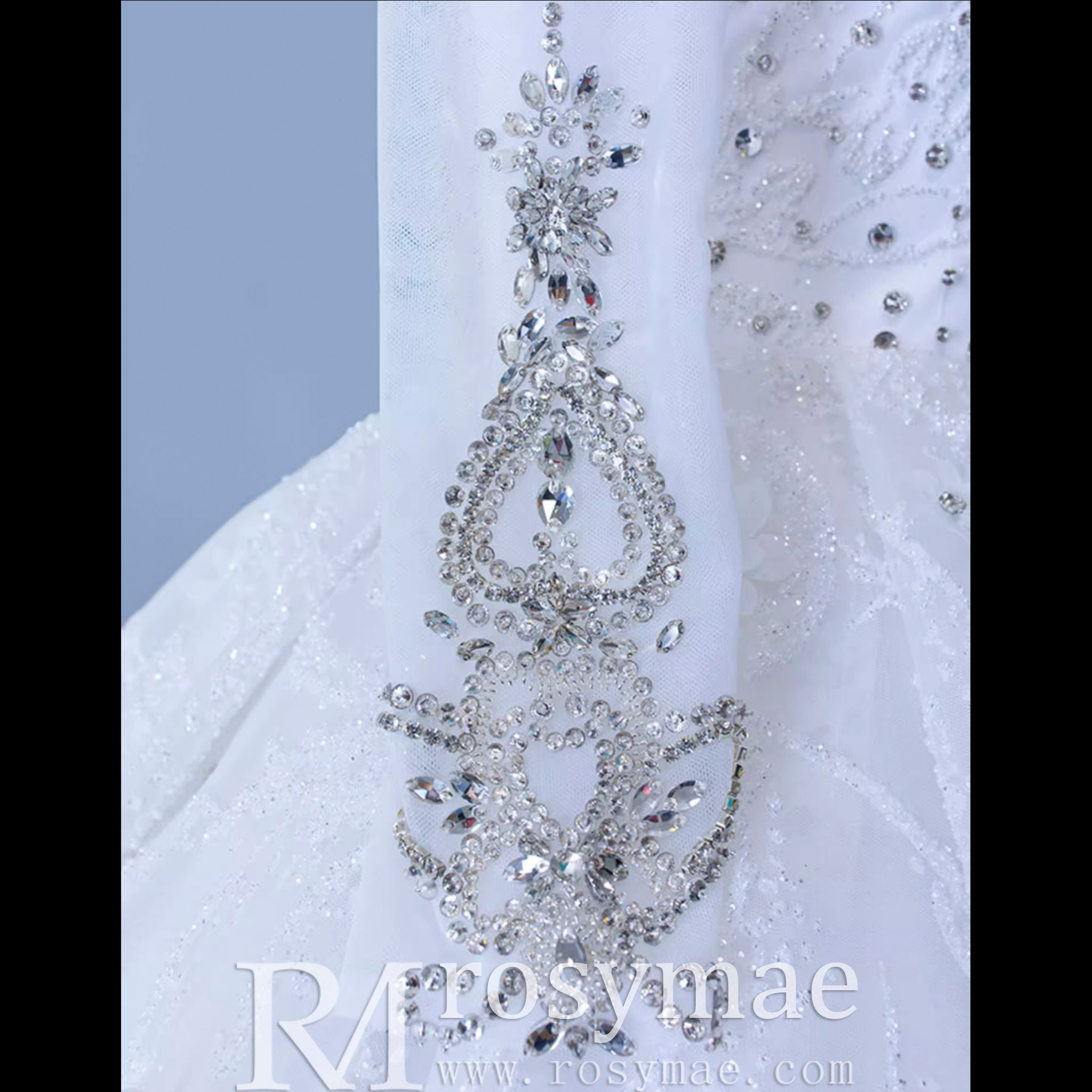 Mock Neck Long Sleeve Ball Gown Wedding Dress Luxury Bridal Gown - Rosymae