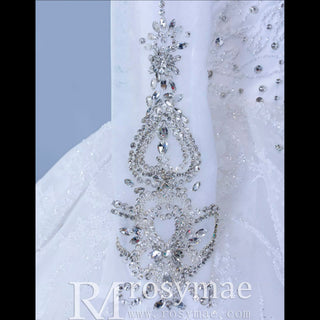 Mock Neck Long Sleeve Ball Gown Wedding Dress Luxury Bridal Gown - Rosymae