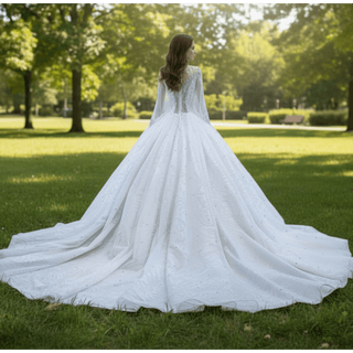Mock Neck Long Sleeve Ball Gown Wedding Dress Luxury Bridal Gown - Rosymae