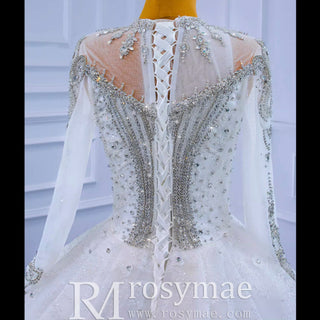 Mock Neck Long Sleeve Ball Gown Wedding Dress Luxury Bridal Gown - Rosymae