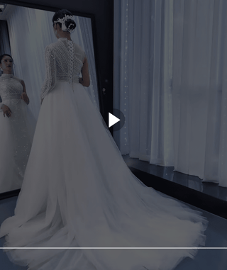 Mock Neck Pearl Beaded Overskirt Wedding Dress with One Shoulder Sleeve - Rosymae