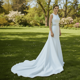 Mock & Turtle Neck Satin Mermaid Wedding Dress Bridal Gown - Rosymae