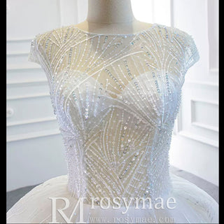 Modest Ball Gown Sparkly Wedding Dress with Keyhole Back - Rosymae
