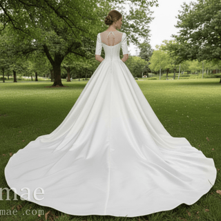 Modest Half Sleeve Satin Wedding Dresses Bridal Gown for Women - Rosymae