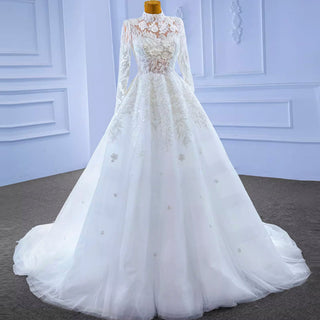 Modest High Neck and Keyhole Wedding Dress with Long Sleeves - Rosymae