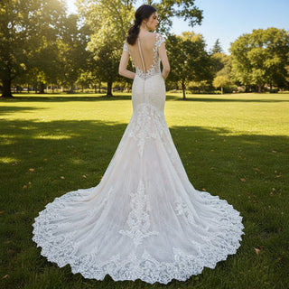 Modest Mermaid Lace Wedding Dresses with Short Sleeves - Rosymae