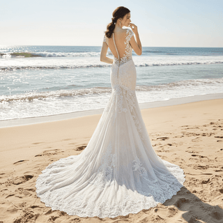 Modest Mermaid Lace Wedding Dresses with Short Sleeves - Rosymae