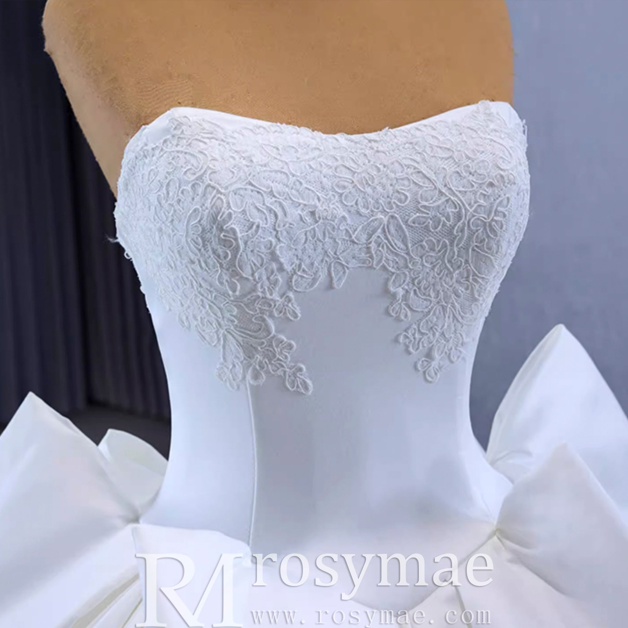 Modest Satin Ball Gown Boat Neck Wedding Dress - Rosymae