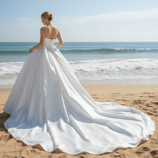 Modest Satin Ball Gown Boat Neck Wedding Dress - Rosymae