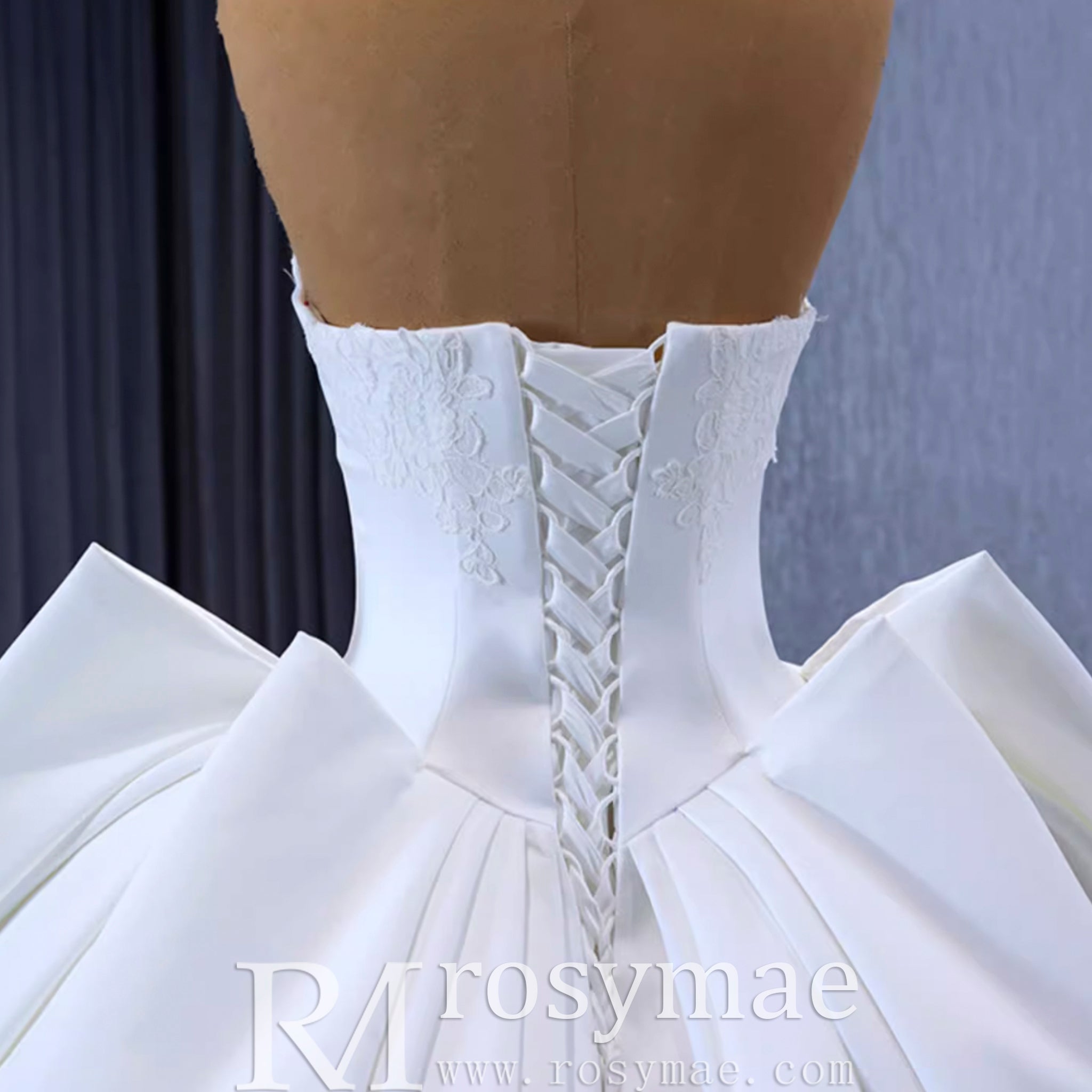 Modest Satin Ball Gown Boat Neck Wedding Dress - Rosymae