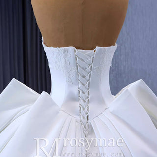 Modest Satin Ball Gown Boat Neck Wedding Dress - Rosymae