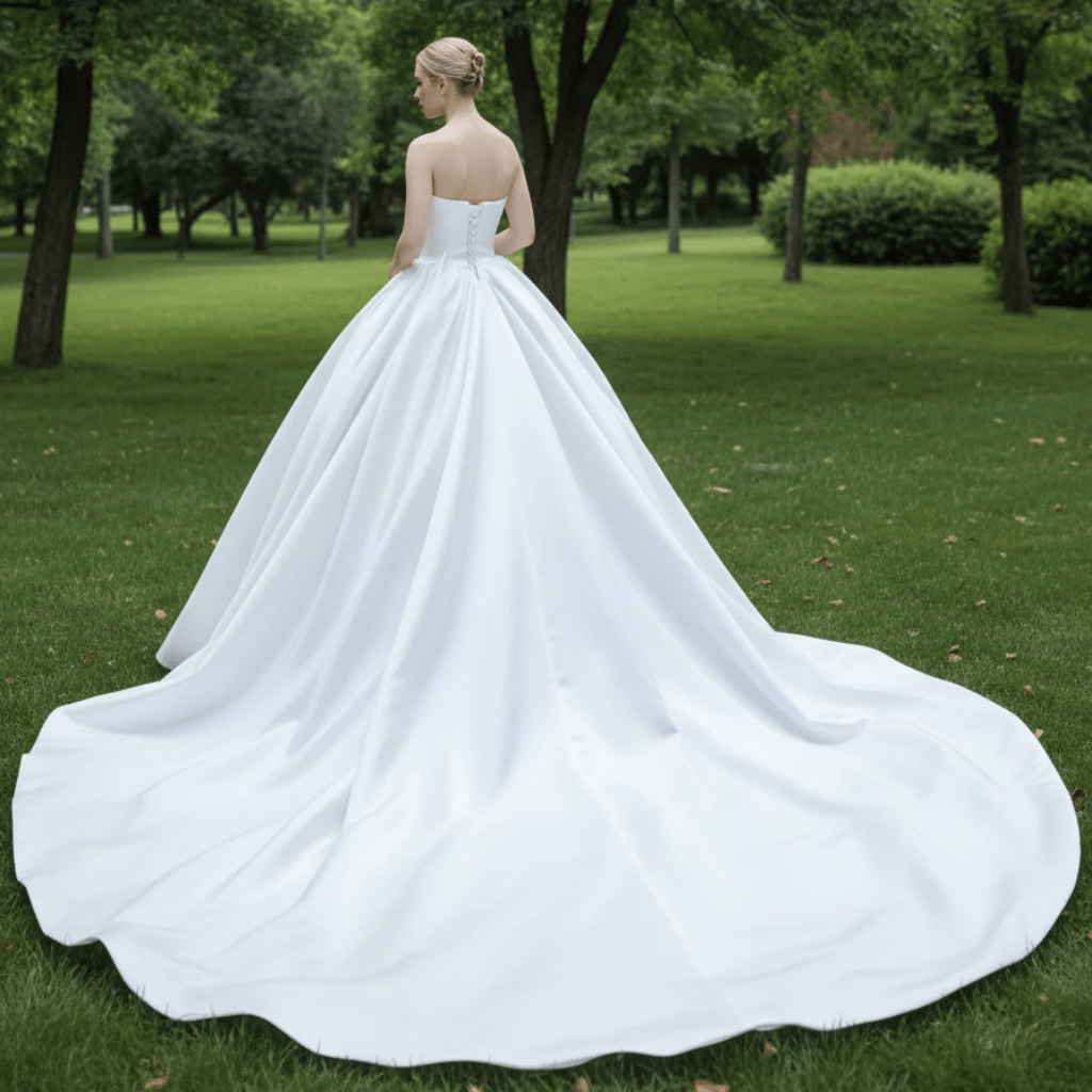 Modest Satin Ball Gown Boat Neck Wedding Dress - Rosymae