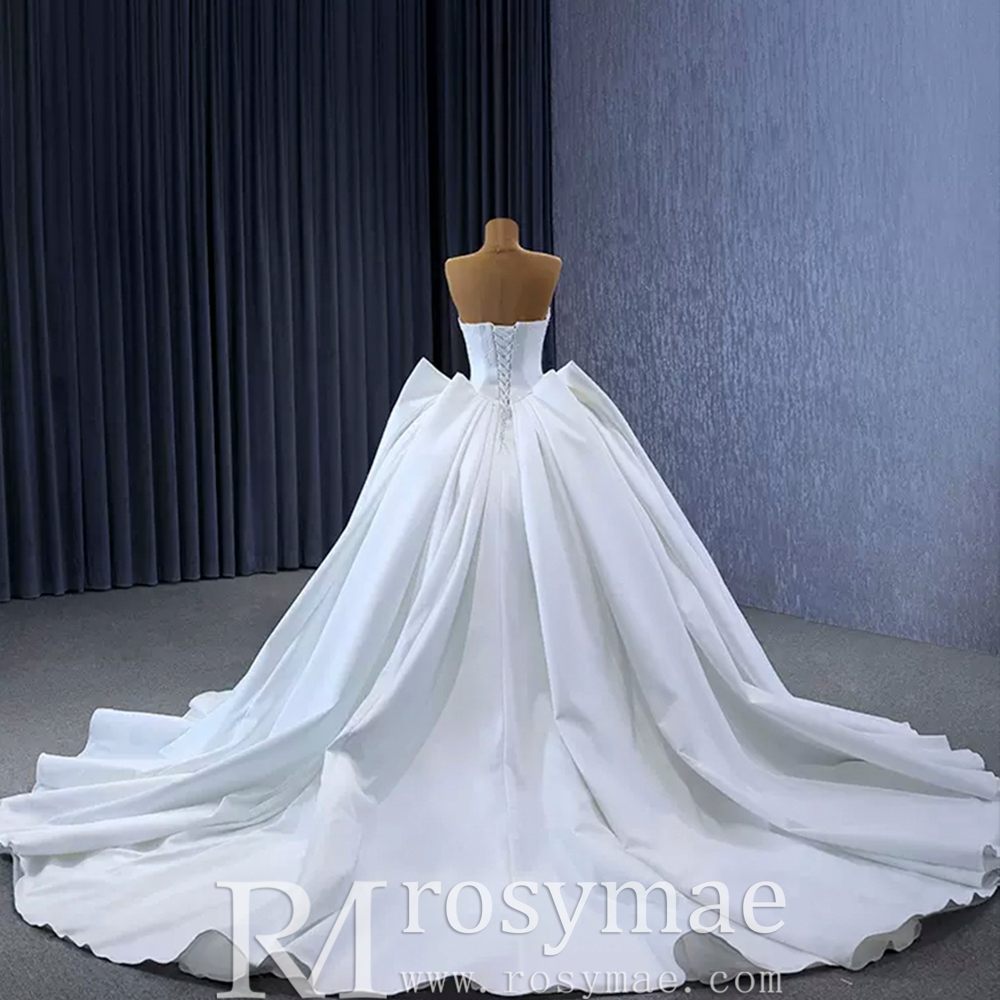 Modest Satin Ball Gown Boat Neck Wedding Dress - Rosymae