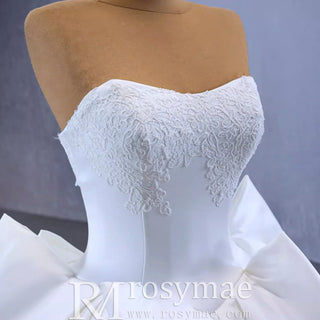 Modest Satin Ball Gown Boat Neck Wedding Dress - Rosymae