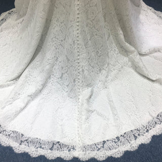 Modest Short Sleeves Sheer Neck full lace overlay Wedding Dress - Rosymae