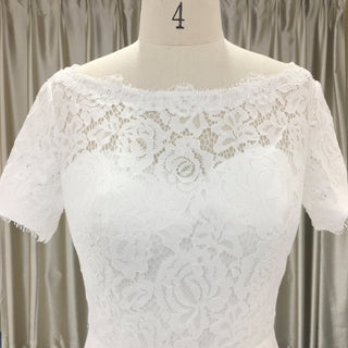 Modest Short Sleeves Sheer Neck full lace overlay Wedding Dress - Rosymae