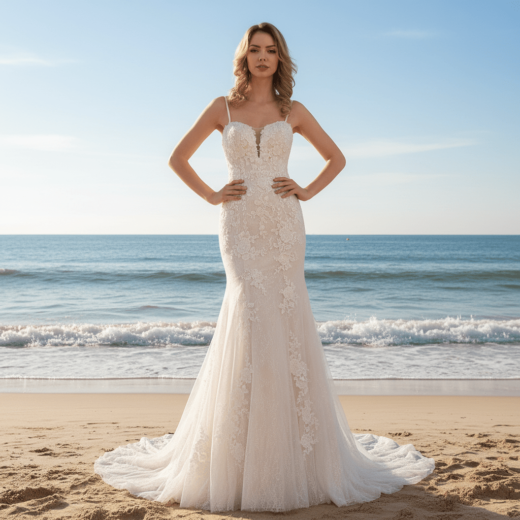 Modest Spaghetti Strap Mermaid Lace Bridal Wedding Dress - Rosymae