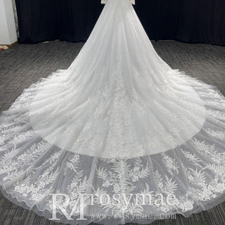 Modest Sweetheart Queen Anne Neckline Long Sleeve Wedding Dress - Rosymae