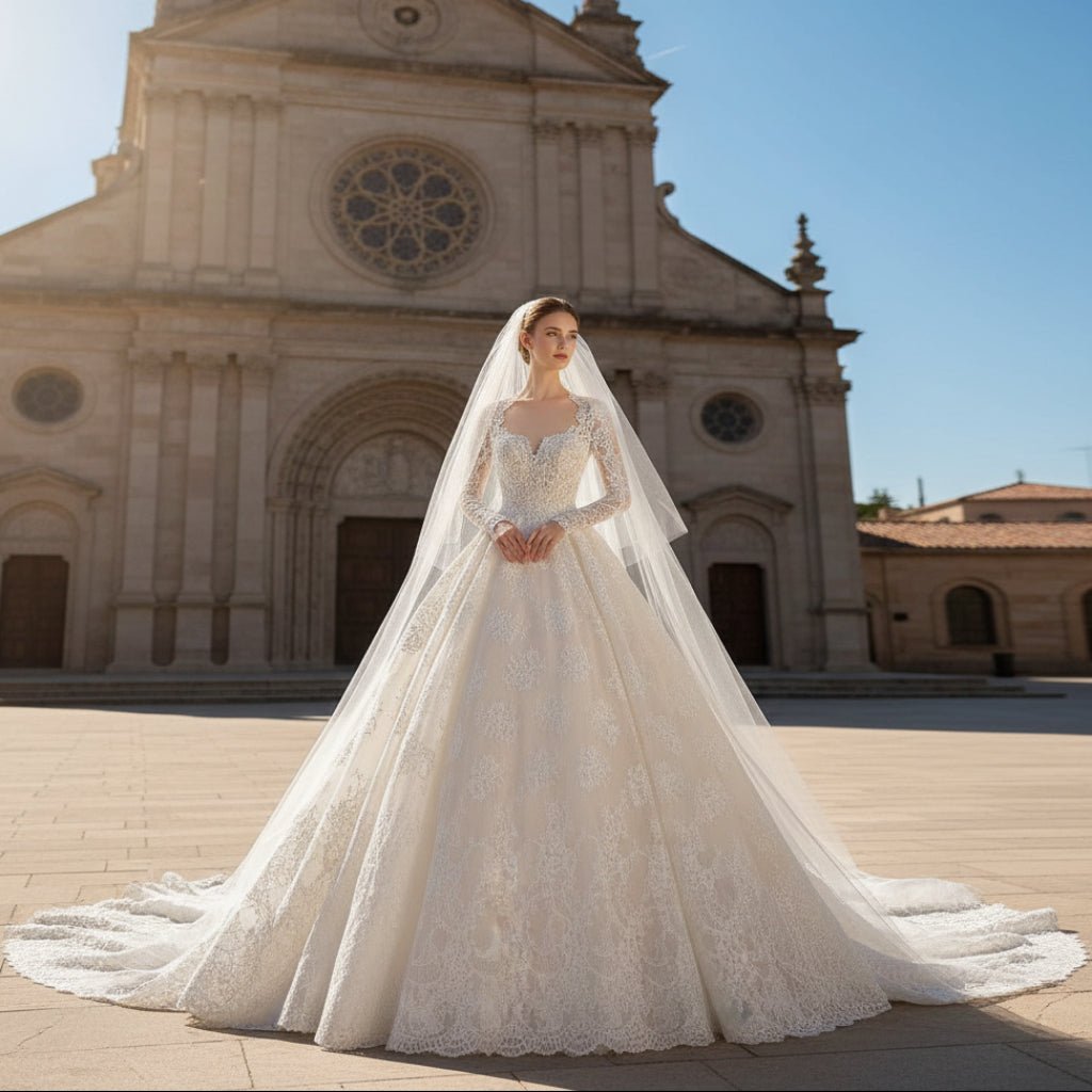 Modest Sweetheart Queen Anne Neckline Wedding Dress - Rosymae