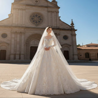 Modest Sweetheart Queen Anne Neckline Wedding Dress - Rosymae