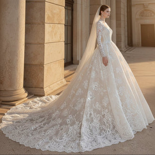Modest Sweetheart Queen Anne Neckline Wedding Dress - Rosymae
