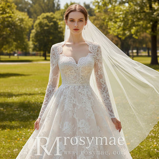 Modest Sweetheart Queen Anne Neckline Wedding Dress - Rosymae