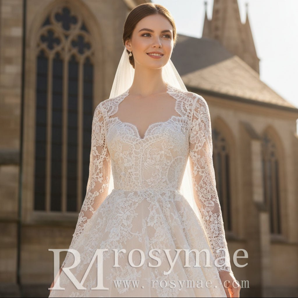 Modest Sweetheart Queen Anne Neckline Wedding Dress - Rosymae