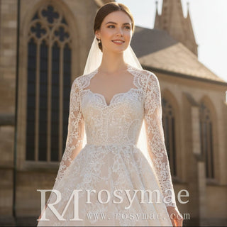 Modest Sweetheart Queen Anne Neckline Wedding Dress - Rosymae