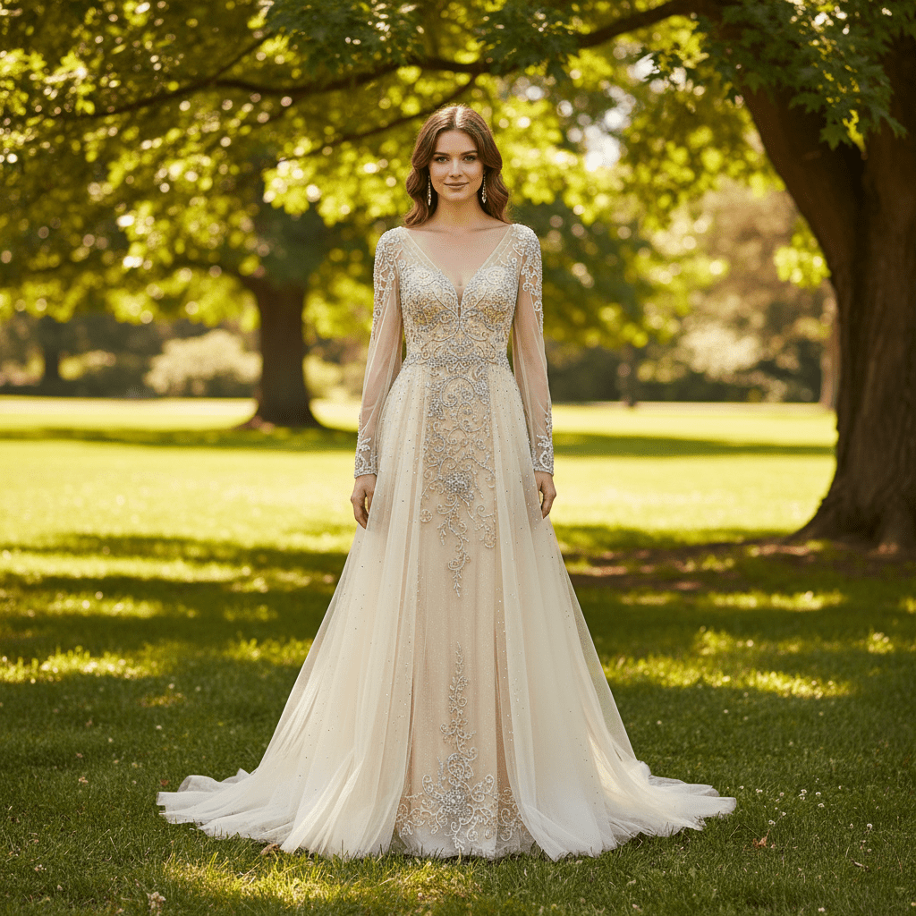Modest V-neck Mother of The Bride Dresses with Long Sleeves - Rosymae