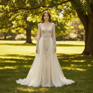 Modest V-neck Mother of The Bride Dresses with Long Sleeves - Rosymae