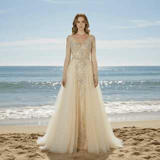 Modest V-neck Mother of The Bride Dresses with Long Sleeves - Rosymae