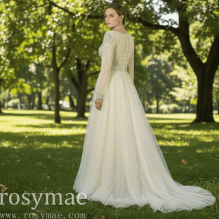 Modest V-neck Mother of The Bride Dresses with Long Sleeves - Rosymae
